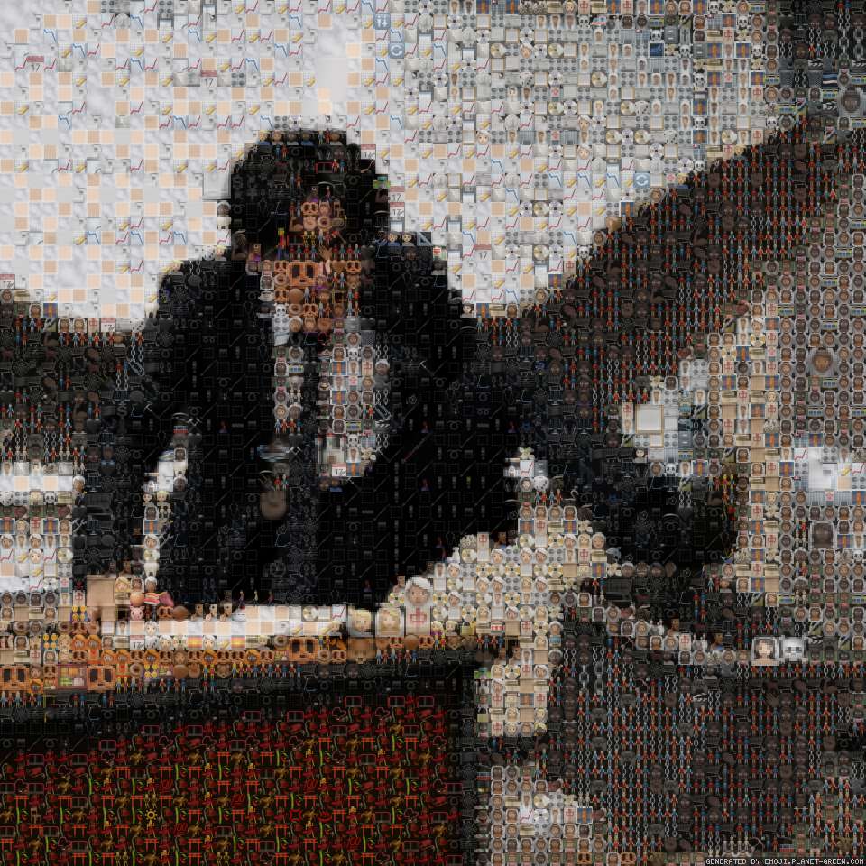 暴れる牛にいちゃもんをつけられて席を移動させられる様子 by クツワムシ | 🖼Emoji Mosaic🎉
